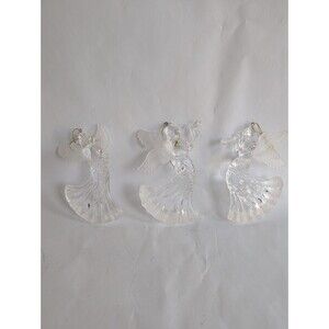 Vtg Angel Ornaments Acrylic Winged Harp Trumpet Lute 6.5” Lucite MCM Set of 3